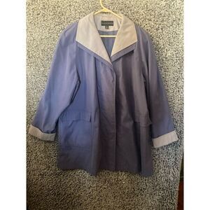 VintageGallery  Women's Trench Coat Blue Long XL Button Casual Formal Workwear